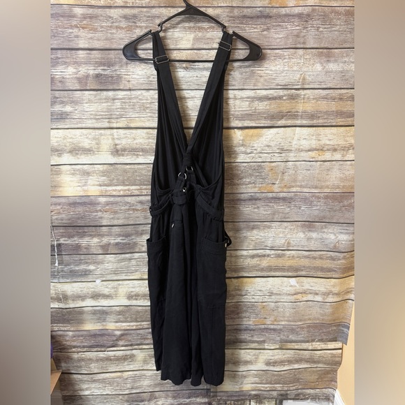Elevenses Anthropologie Utility Black Wide Leg Crop Tencel Jumpsuit Womens 8‎ - Picture 3 of 7